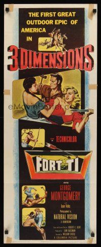 8a232 FORT TI insert '53 Fort Ticonderoga, cool 3-D art of George Montgomery & girls fighting!