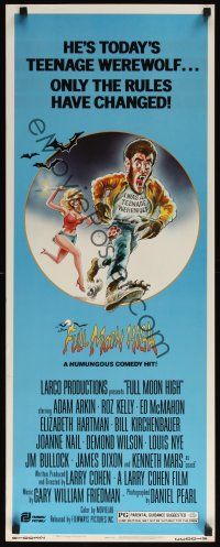 8a243 FULL MOON HIGH insert '80 Larry Cohen, great art of sexy girl with knife chasing werewolf!