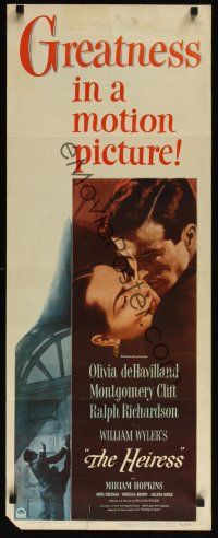 8a296 HEIRESS insert '49 William Wyler, romantic c/u of Olivia de Havilland & Montgomery Clift!