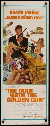 8a401 MAN WITH THE GOLDEN GUN west hemi insert '74 art of Roger Moore as James Bond by McGinnis!
