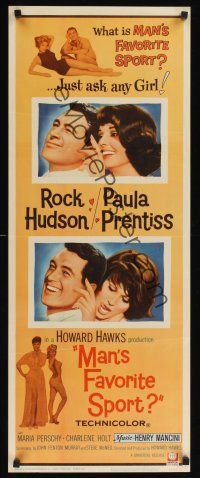8a403 MAN'S FAVORITE SPORT insert '64 fake fishing expert Rock Hudson in love w/Paula Prentiss!