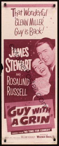 8a449 NO TIME FOR COMEDY insert R54 close up of Jimmy Stewart & Rosalind Russell, Guy with a Grin!