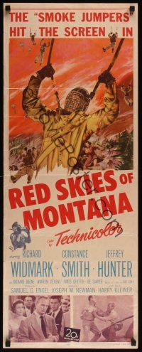 8a509 RED SKIES OF MONTANA insert '52 Richard Widmark is a parachuting smoke jumper firefighter!
