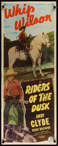 8a521 RIDERS OF THE DUSK insert '49 Whip Wilson on horse, holding gun and whip!