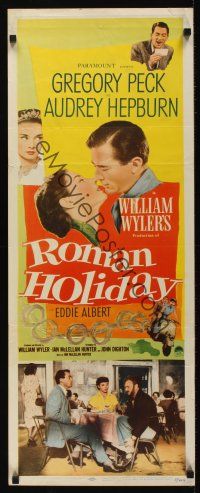 8a530 ROMAN HOLIDAY insert '53 Audrey Hepburn & Gregory Peck about to kiss and riding on Vespa!