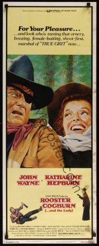 8a532 ROOSTER COGBURN insert '75 great art of John Wayne with eye patch & Katharine Hepburn!