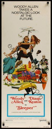 8a580 SLEEPER insert '74 Woody Allen, Diane Keaton, wacky futuristic sci-fi comedy art by McGinnis