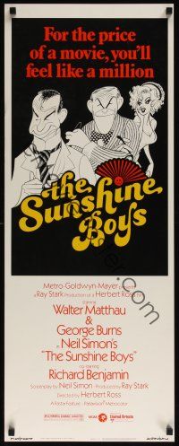 8a620 SUNSHINE BOYS insert '75 Al Hirschfeld art of George Burns, Walter Matthau & Lee Meredith!