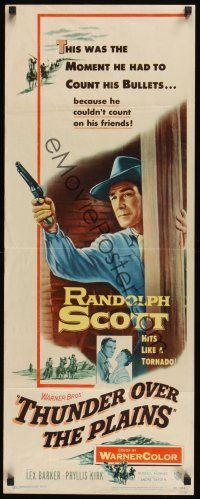 8a661 THUNDER OVER THE PLAINS insert '53 cowboy Randolph Scott hits like a tornado!
