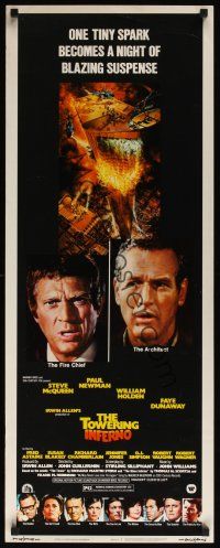 8a676 TOWERING INFERNO insert '74 Steve McQueen, Paul Newman, art of burning building by Berkey!