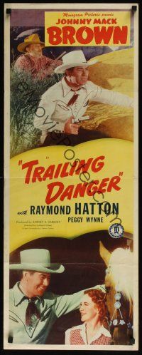 8a679 TRAILING DANGER insert '47 cowboys Johnny Mack Brown & Raymond Hatton on horseback!