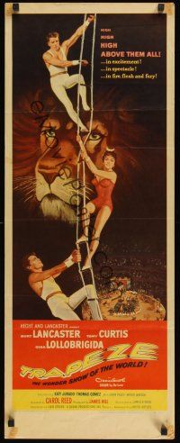 8a681 TRAPEZE insert '56 different circus art of Burt Lancaster, Gina Lollobrigida & Tony Curtis!