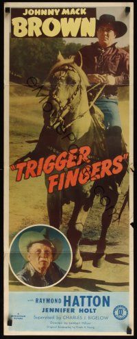 8a685 TRIGGER FINGERS insert '46 great full-length image of Johnny Mack Brown on horseback!