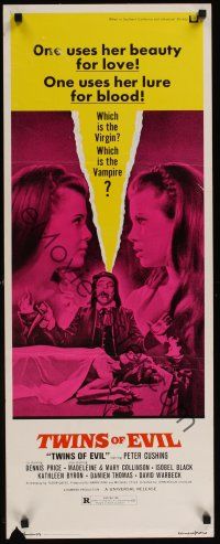 8a691 TWINS OF EVIL insert '72 one uses her beauty for love, one uses her lure for blood, vampires