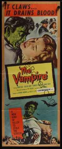8a708 VAMPIRE insert '57 John Beal, it claws, it drains blood, cool art of monster & victim!