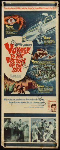 8a714 VOYAGE TO THE BOTTOM OF THE SEA insert '61 fantasy sci-fi art of scuba divers & sea monster!