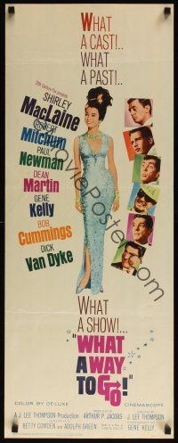 8a723 WHAT A WAY TO GO insert '64 Shirley MacLaine, Paul Newman, Robert Mitchum, Dean Martin!
