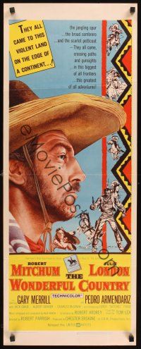 8a741 WONDERFUL COUNTRY insert '59 Texan Robert Mitchum in sombrero, cool artwork!