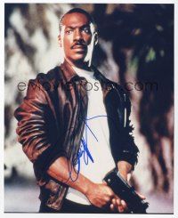 8b072 EDDIE MURPHY signed color 8x10 REPRO still '01 close up in leather jacket holding gun!