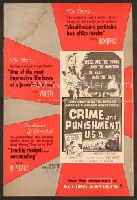 8b222 CRIME & PUNISHMENT U.S.A. pressbook '59 introducing George Hamilton, from world-famed novel!