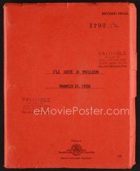 8b184 I'LL GIVE A MILLION revised final draft script March 1938, screenplay by Ingster & Sperling!