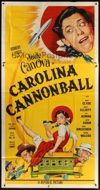 8d358 CAROLINA CANNONBALL 3sh '55 wacky art of Judy Canova, sci-fi comedy!