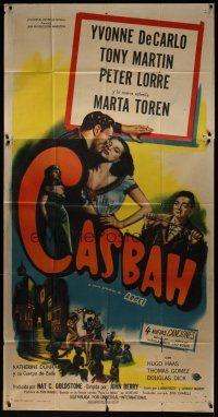 8d359 CASBAH Spanish/U.S. 3sh '48 sexy Yvonne De Carlo standing with Tony Martin + Peter Lorre!