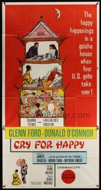 8d369 CRY FOR HAPPY 3sh '60 Glenn Ford & Donald O'Connor take over a geisha house & the girls too!