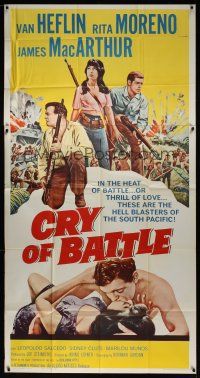 8d370 CRY OF BATTLE 3sh '63 Van Heflin, Rita Moreno & James MacArthur in the South Pacific!