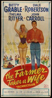 8d382 FARMER TAKES A WIFE 3sh '53 full-length art of Dale Robertson & sexy Betty Grable!