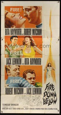 8d384 FIRE DOWN BELOW 3sh '57 sexy Rita Hayworth, Robert Mitchum & Jack Lemmon!
