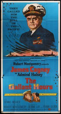 8d396 GALLANT HOURS 3sh '60 artwork of James Cagney as Admiral Bull Halsey!