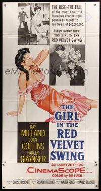8d402 GIRL IN THE RED VELVET SWING 3sh '55 art of half-dressed Joan Collins as Evelyn Nesbitt Thaw!