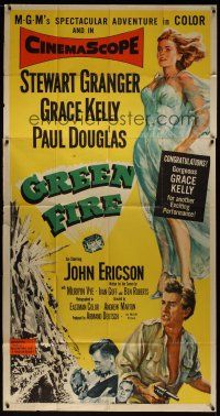8d410 GREEN FIRE 3sh '54 art of beautiful full-length Grace Kelly & Stewart Granger!