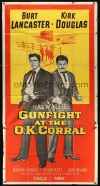 8d412 GUNFIGHT AT THE O.K. CORRAL 3sh '57 Burt Lancaster, Kirk Douglas, directed by John Sturges!