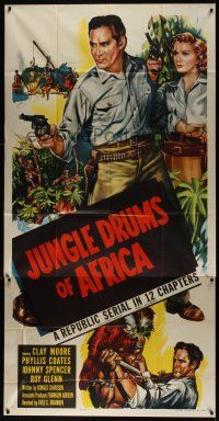 8d442 JUNGLE DRUMS OF AFRICA 3sh '52 Clayton Moore with gun & Phyllis Coates, Republic serial!