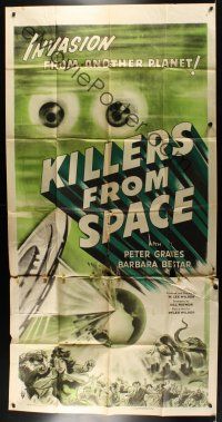 8d446 KILLERS FROM SPACE style A 3sh '54 bulb-eyed men invade Earth from flying saucers, cool art!
