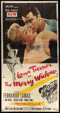 8d472 MERRY WIDOW 3sh '52 great romantic close up of sexy Lana Turner & Fernando Lamas!