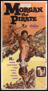 8d477 MORGAN THE PIRATE int'l 3sh '61 cool art of barechested swashbuckler Steve Reeves!