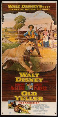 8d487 OLD YELLER 3sh '57 Dorothy McGuire, Fess Parker, art of Walt Disney's most classic canine!