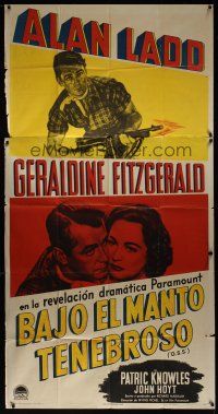 8d486 O.S.S. Spanish/U.S. 3sh '46 c/u of Alan Ladd with machine gun & with Geraldine Fitzgerald!