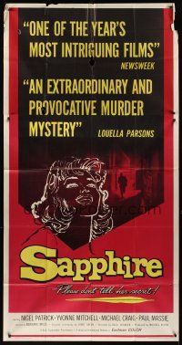 8d519 SAPPHIRE 3sh '59 English murder mystery directed by Basil Dearden, don't tell her secret!