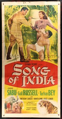8d535 SONG OF INDIA 3sh '49 Sabu betewen Gail Russell & Turhan Bey + tiger & elephant!