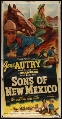 8d536 SONS OF NEW MEXICO 3sh '49 cool close up of Gene Autry with gun standing by Champion!
