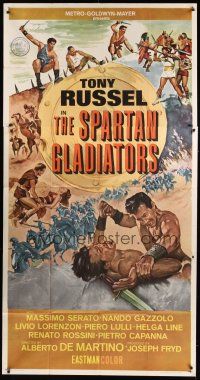 8d538 SPARTAN GLADIATORS 3sh '64 great sword and sandal artwork of men fighting hand to hand!