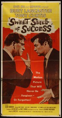 8d550 SWEET SMELL OF SUCCESS 3sh '57 Burt Lancaster as J.J. Hunsecker, Tony Curtis as Sidney Falco!