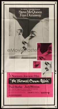 8d557 THOMAS CROWN AFFAIR 3sh '68 best kiss close up of Steve McQueen & sexy Faye Dunaway!