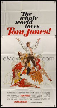 8d566 TOM JONES int'l 3sh '63 artwork of Albert Finney surrounded by five sexy women on bed!