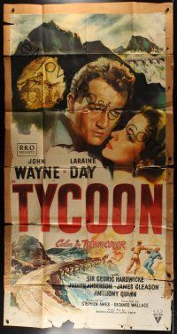 8d572 TYCOON 3sh '47 great close-up romantic artwork of John Wayne & Laraine Day!