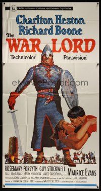 8d580 WAR LORD 3sh '65 art of Charlton Heston all decked out in armor with sword!
